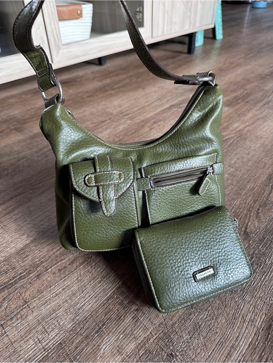 Rossetti Handbags - Rosetti Olive Green Faux Leather Shoulder Bag & Matching Wallet Set